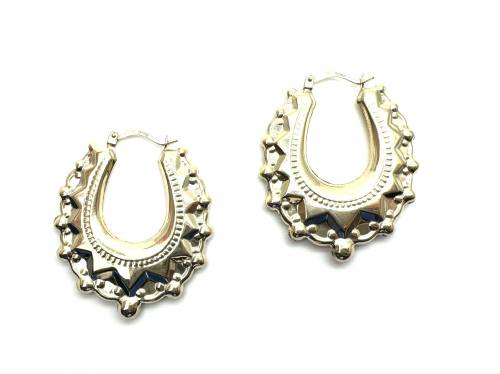 9ct Yellow Gold Creole Style Hoop Earrings 35x30mm
