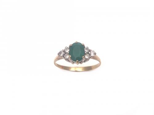 9ct Yellow Gold Green & Clear CZ Ring