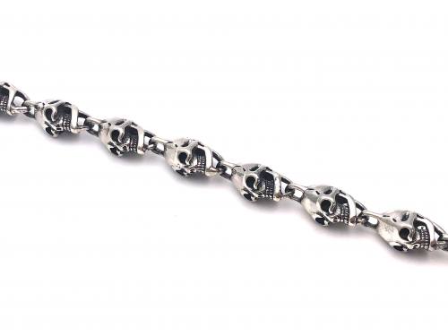 Silver Skull T-bar Bracelet 7.5 Inch