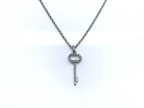 9ct white gold Diamond Key Pendant & Chain