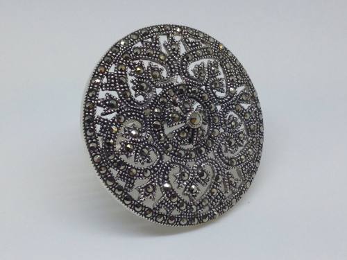 Silver Marcasite Disc Ring Size L