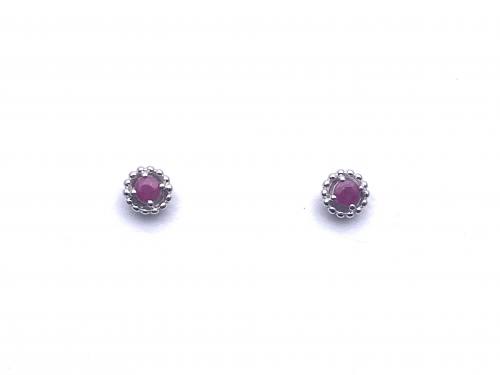 Silver Ruby Round Stud Earrings 3mm