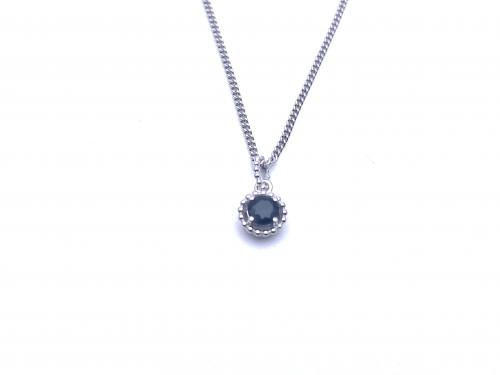 Silver Round Sapphire Pendant & Chain 16-18 Inch