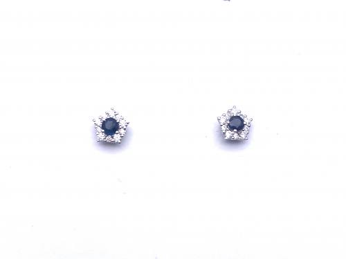 Silver Sapphire & CZ Cluster Stud Earrings
