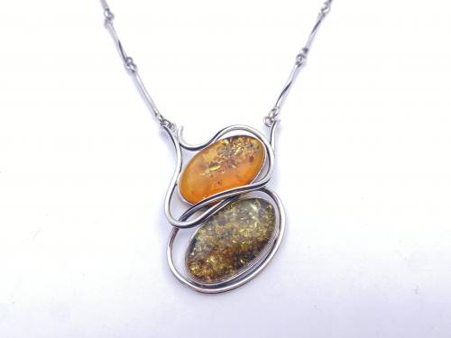 Two Colour Amber Necklet 18 inch