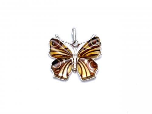 Silver Amber Striped Butterfly Pendant