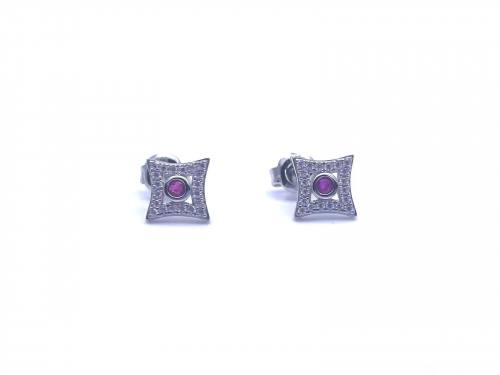 Silver Ruby & CZ Fancy Stud Earrings