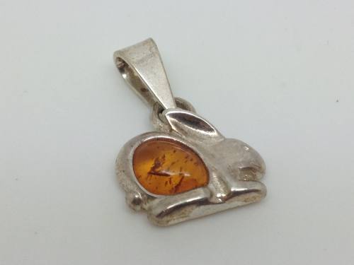Silver Amber Rabbit Pendant